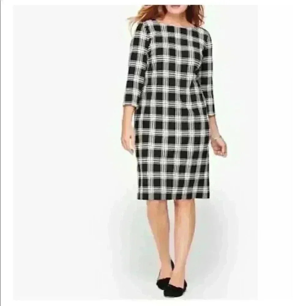 Talbots Plaid Black and White Cotton Dress